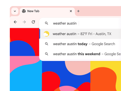 A search for “weather austin” shows a result that it will be 82° on Friday.